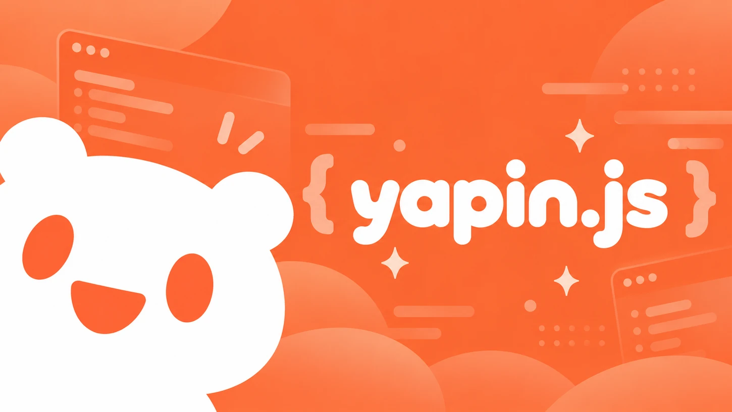 Yapin.js orange developer community banner featuring the white bear mascot and code symbols