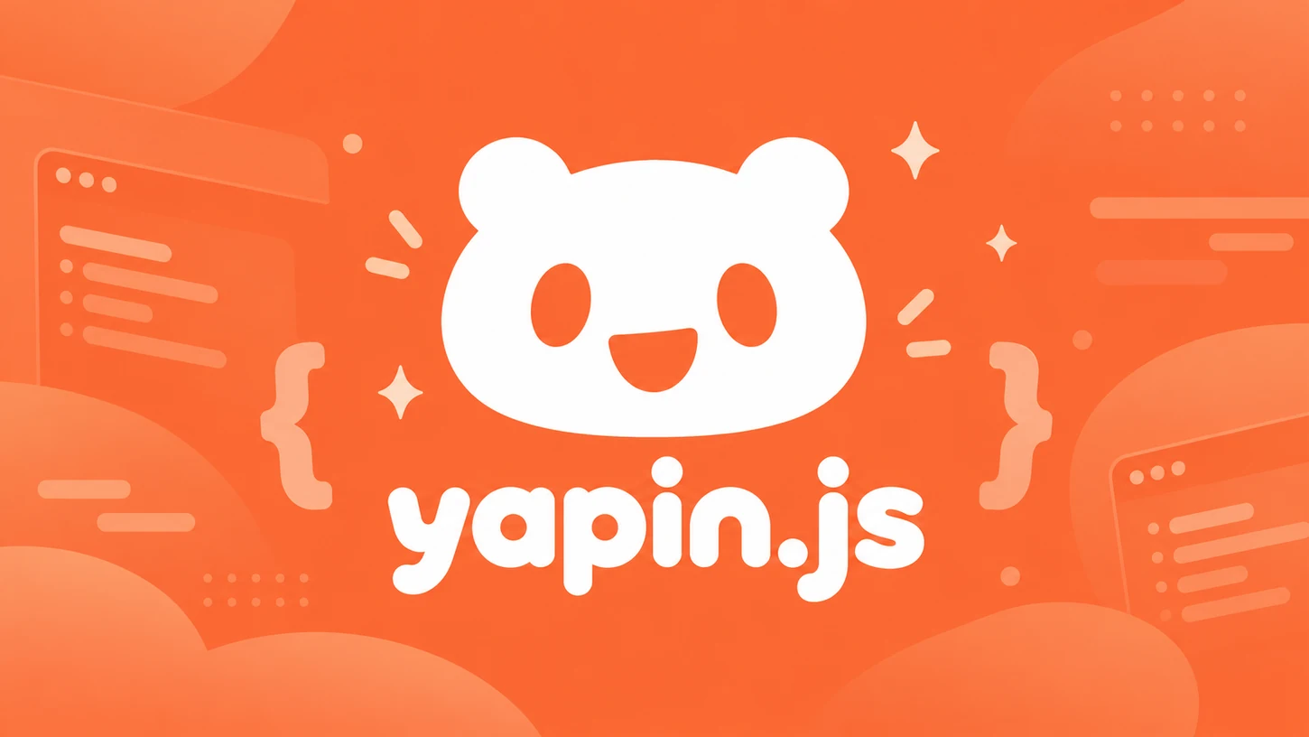Yapin.js orange profile banner with white bear and playful code brackets
